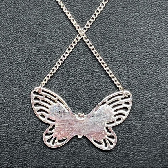 Artistry VTG Abalone Shell Butterfly Figural Curb Chain Pendant Necklace 15" - Picture 3 of 8